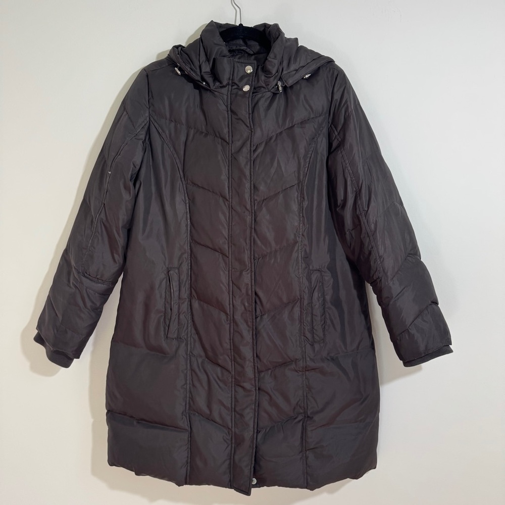 Michael Kors Down Puffer Coat Black Hooded Long Parka Size PL Warm Winter Jacket